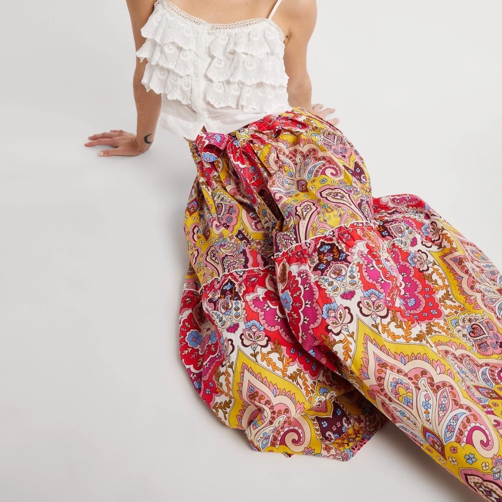 Anthropologie Mille Françoise Zanzibar Midi Skirt | Bright Floral Boho Skirt - Picture 6 of 16
